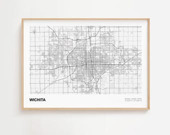 Wichita Landscape Map Print, Wichita Kansas Modern Map Poster, Wichita Road Map, Wichita Travel Gift, Wichita Home Decor, Wichita Urban Map
