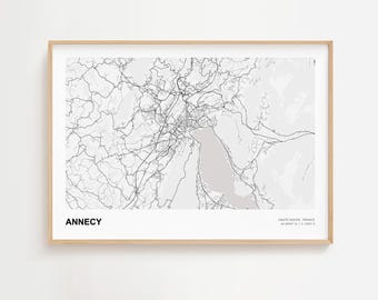 Annecy Landscape Map Print, Annecy Haute-Savoie Modern Map Poster, Annecy Home Decor, Annecy City Map, Annecy Road Map, Annecy Art Print