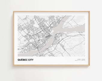 ケベックシティの風景地図プリント、ケベックシティの現代地図ポスター、ケベックシティのカスタムストリートマップ、ケベックシティのホームデコレーション