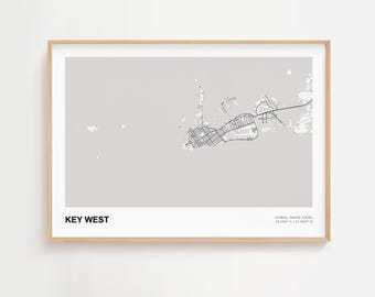 Key West Landscape Map Print, Key West Florida Modern Map Poster, Key West Map Decor Poster, Key West Minimal Map, Key West Framed Map Print