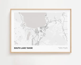 Impresión de mapa paisajístico de South Lake Tahoe, póster de mapa moderno de South Lake Tahoe, California, mapa de carreteras de South Lake Tahoe, regalo de viaje de South Lake Tahoe