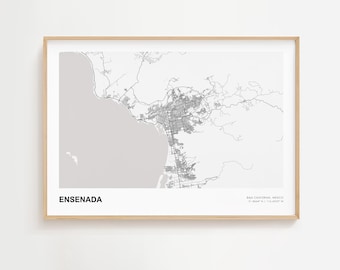 Impresión del mapa del paisaje de Ensenada, póster del mapa moderno de Ensenada, Baja California, mapa de carreteras de Ensenada, mapa de la ciudad de Ensenada, póster de arte mural de Ensenada