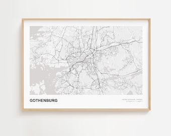 Gothenburg Landscape Map Print, Gothenburg Västra Götaland Modern Map Poster, Gothenburg Road Map, Gothenburg Map Print Gift