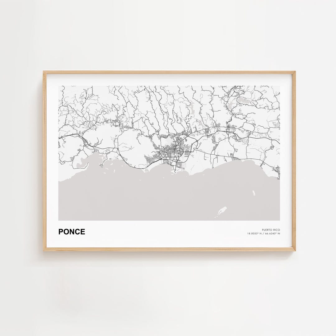 Ponce Map Vector Ponce Landscape Map Print, Ponce Puerto Rico Modern Map Poster, Ponce ...