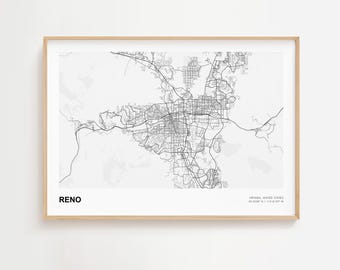Reno Landscape Map Print, Reno Nevada Modern Map Poster, Reno City Map, Reno Urban Map, Reno Framed Map Print, Reno Map Decor Poster