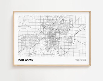 Fort Wayne Landscape Map Print, Fort Wayne Indiana Modern Map Poster, Fort Wayne Map Print Gift, Fort Wayne City Map, Fort Wayne Urban Map