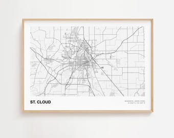 St. Cloud Landscape Map Print, St. Cloud Minnesota Modern Map Poster, St. Cloud Road Map, St. Cloud Map Decor Poster, St. Cloud Travel Gift