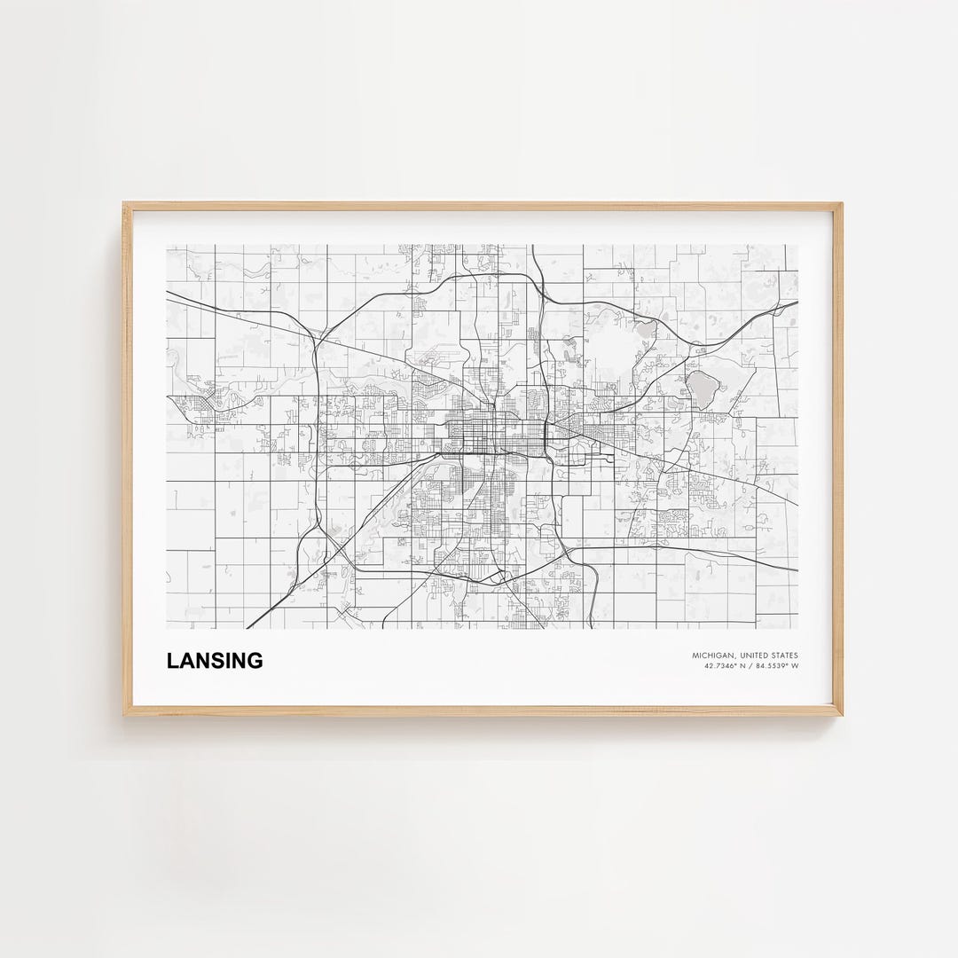 Lansing Landscape Map Print, Lansing Michigan Modern Map Poster ...