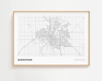 Impresión del mapa de Saskatoon, póster del mapa moderno de Saskatchewan, impresión del mapa de Saskatoon para regalo, impresión del mapa enmarcado de Saskatoon