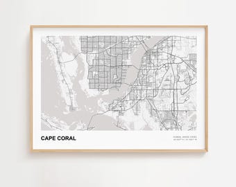 Impresión de mapa paisajístico de Cape Coral, póster de mapa moderno de Cape Coral, Florida, mapa minimalista de Cape Coral, impresión de mapa enmarcado de Cape Coral
