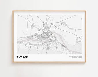 Novi Sad Landscape Map Print, Novi Sad South Bačka District Modern Map Poster, Novi Sad Map Print Gift, Novi Sad Minimal Map