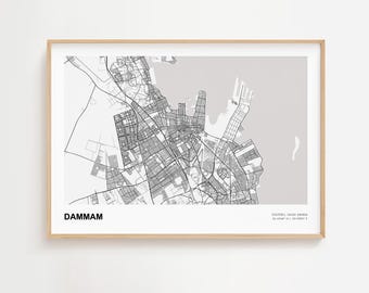 ダンマンの風景地図プリント、ダンマン東部現代地図ポスター、ダンマン地図装飾ポスター、ダンマン額入り地図プリント、ダンマン壁アートポスター