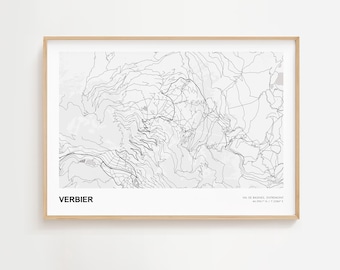 Verbier Landscape Map Print, Verbier Val de Bagnes Modern Map Poster, Verbier Map Print Gift, Verbier Map Decor Poster, Verbier Minimal Map