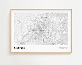 Nashville Landscape Map Print, Nashville Tennessee Modern Map Poster, Nashville Map Decor Poster, Nashville Custom Street Map