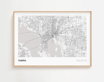 Tampa Landscape Map Print, Tampa Florida Modern Map Poster, Tampa Urban Map, Tampa Framed Map Print, Tampa Art Print, Tampa City Map