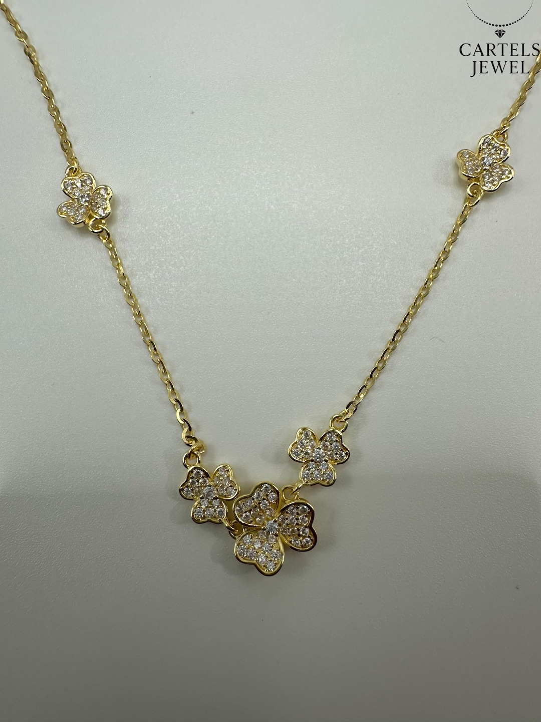 Gold Plated Four-leaf Clover Pendant Necklace With Sparkling Diamond ...