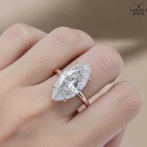 4 CT Marquise Cut Moissanite Engagement Ring, 6 Prong Solitaire Hidden Halo, Elegant Marquise Solitaire Ring,  4CT Moissanite Proposal Ring.