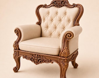 Victorian Rococo Armchair STL | 1 in 12 Scale Dollhouse Furniture | Miniature Chair 3D Print File | FDM Optimized | Support Free