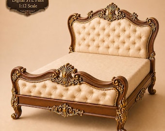 Victorian Rococo Bed STL 1:12 Dollhouse Miniature Furniture