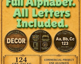 3D Font STL Set: Rounded & Flat Alphabet Letters, Numbers ,Commercial Use.