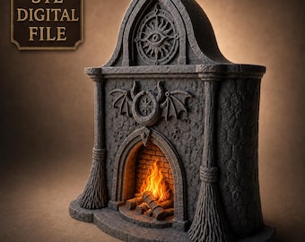 Gothic Fireplace STL, 1:12 Dollhouse Miniature, Witchy Dark Fantasy Hearth, Halloween Diorama, Digital 3D Print File