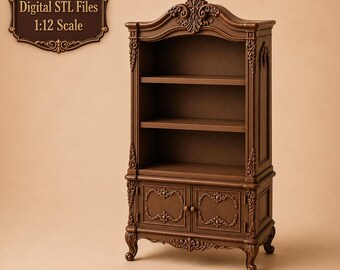 Victorian Dollhouse Bookshelf STL Bundle Filled Bookcase with Books and Decor Dollhouse Miniatures 3D Print Files