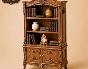 Dollhouse Cabinet STL | 1:12 Victorian Rococo Bookcase with Books & Decor