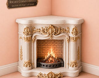 Victorian Rococo Corner Fireplace STL, 1:12 Dollhouse Miniature