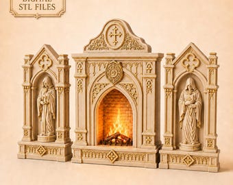 Gothic Fireplace Set STL | 1:12 Scale Dollhouse Miniature | Fireplace with Statue Niches | Fantasy Castle Decor