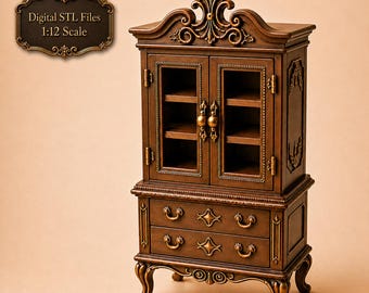 Victorian Rococo Cabinet STL 1:12 Dollhouse Miniature Furniture