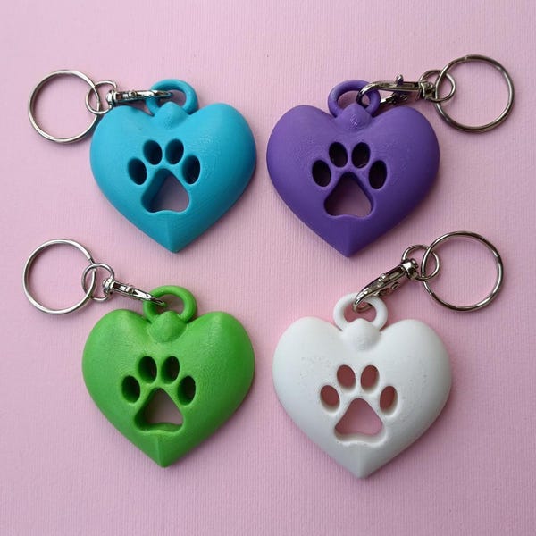 Paw Keychain STL-fil - Hjärtnyckelring 3D-utskriven - 3D-utskriftspresenter - Digital nedladdning