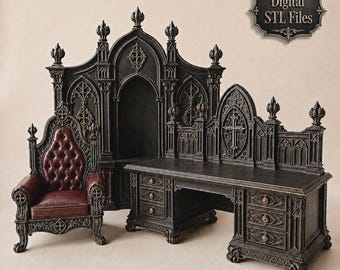 Gothic Study Room Set STL for 1:12 Dollhouse Furniture