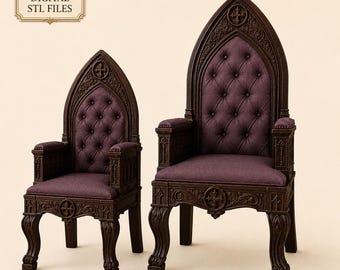 Gothic Chair Set STL | 1:12 Scale Dollhouse Furniture | 2 Chair Sizes | Miniature Throne Chair STL | FDM Printable