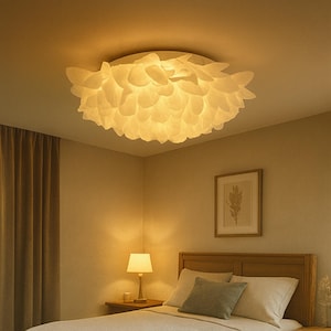 White Flush Mount Ceiling Light – Handmade Petal Design Lamp, Modern Minimalist Lighting for Bedroom, Nursery & Living Room