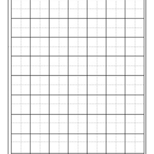 Puede incluir: Hoja de pr&aacute;ctica de cuadr&iacute;cula blanca para aprender Hangul, el alfabeto coreano. La p&aacute;gina est&aacute; dividida en cuadrados con l&iacute;neas de puntos dentro de cada cuadrado. El texto "Learn hangul" est&aacute; en la parte superior y "Page 3 of 10" en la parte inferior.