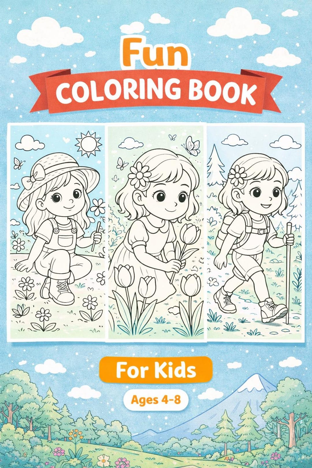 Cute Girl Coloring Book for Kids | Nature & Adventure Coloring Pages ...