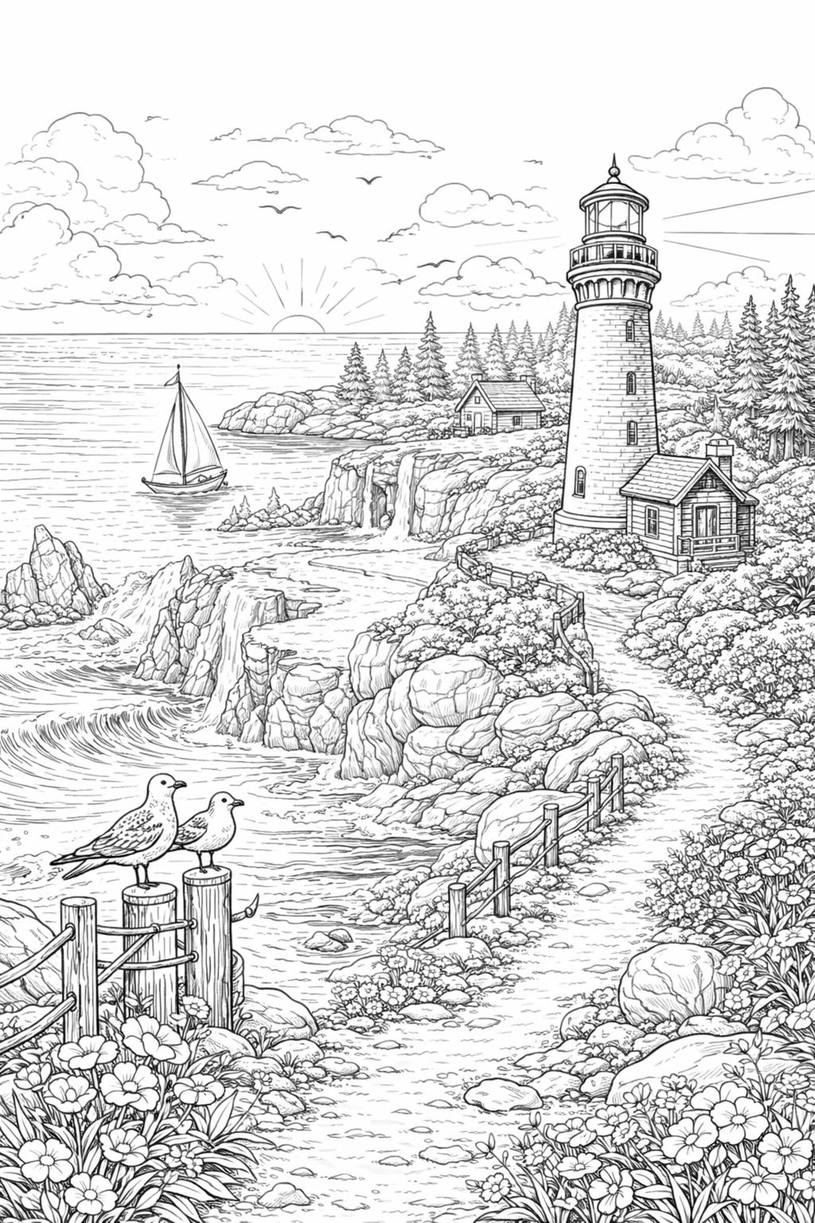 Nature Landscape Coloring Book for Adults | Relaxing Scenery Coloring ...