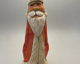 Hand carved wooden Santa Claus Old World Santa Hand made one of a kind hand painted traditional Old World Santa colors Christmas collectible