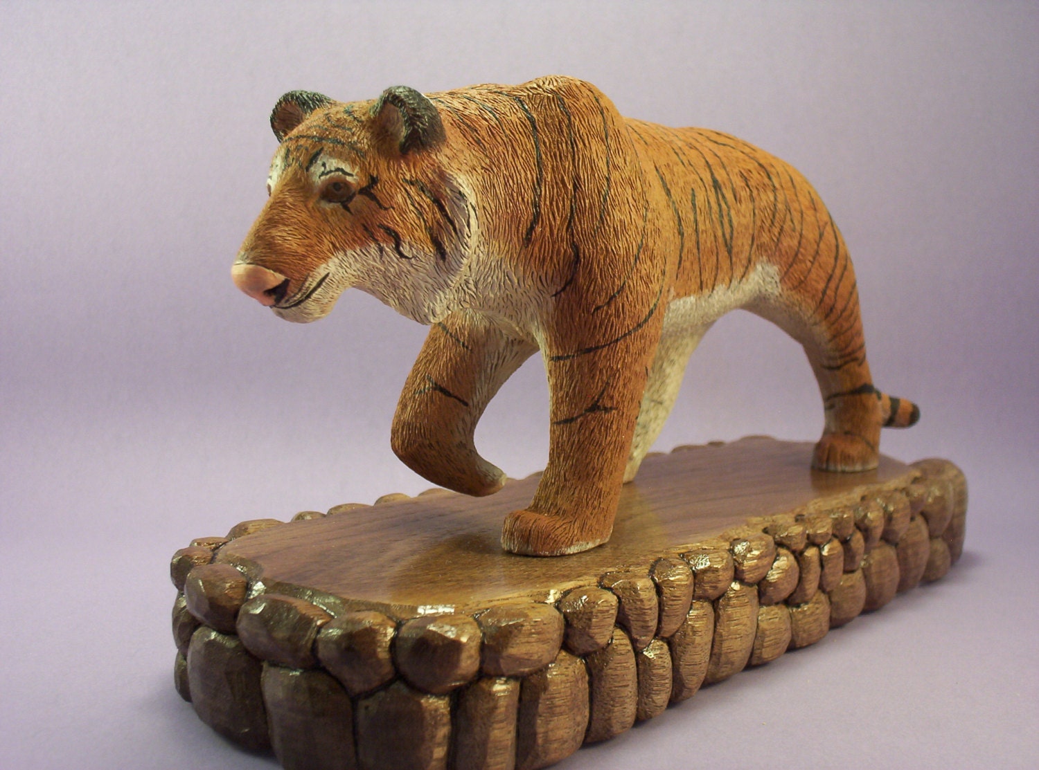 Hand Carved Wood Tiger Wildlife Decorative Woodcarving Art Etsy