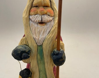 Hand carved wooden Santa Claus Christmas gift for anyone or for your Christmas collection. Hand made in the USA unique Christmas gift..