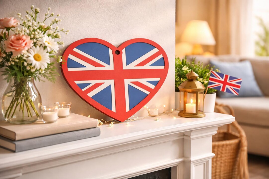 Handmade Union Jack Heart Wall Hanging | Plywood UK Flag Decor ...