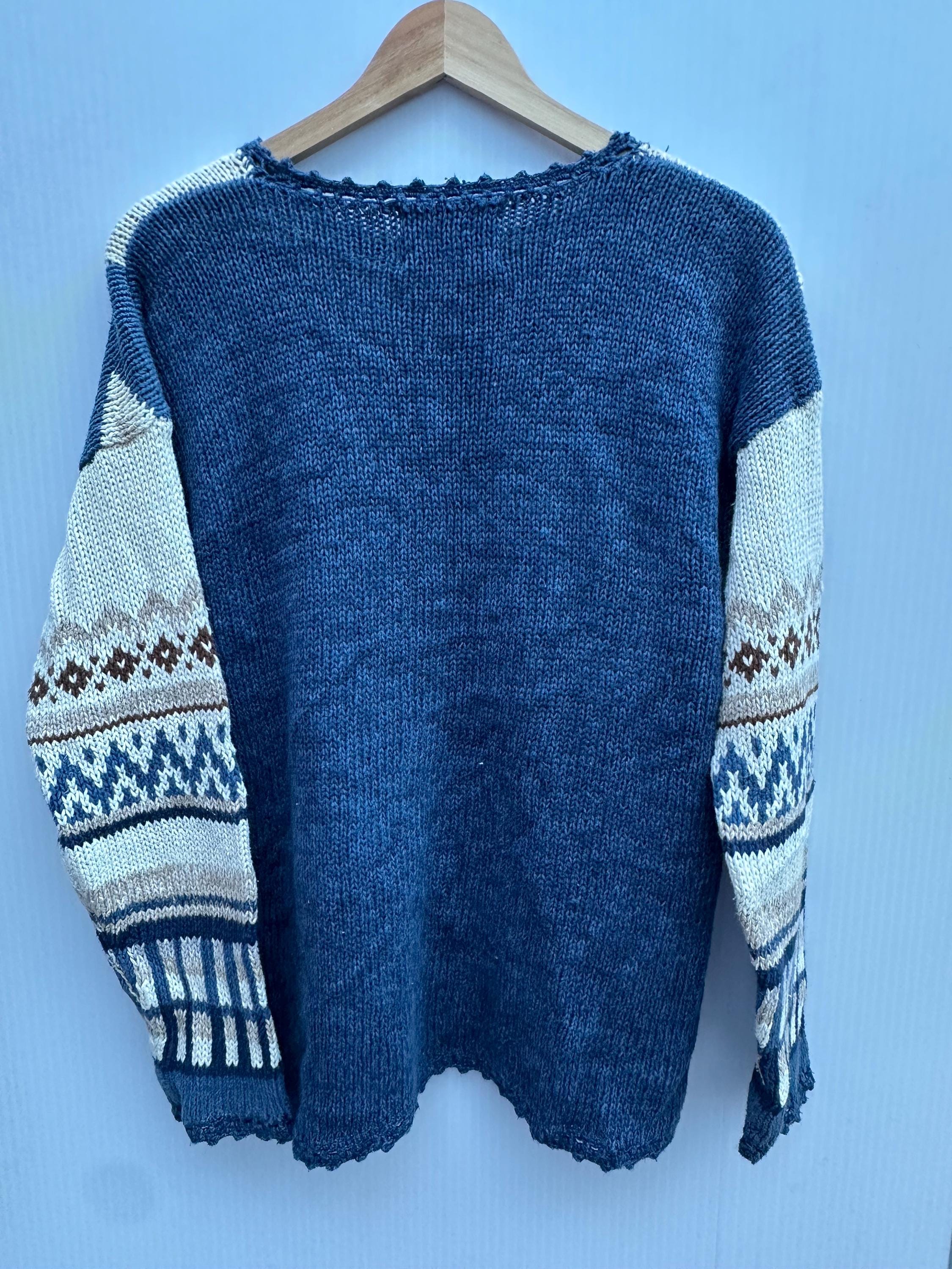 トップス 90s Vintage Tiara International Knitte Vintage 90s Tiara International Patchwork Sweater – Blue Beige