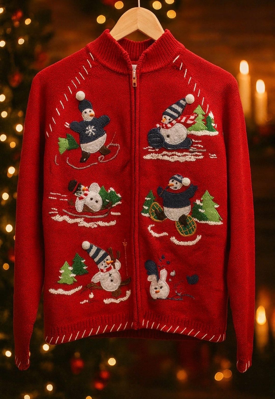 Vintage 2003 Tiara International Snowman Christmas Cardigan