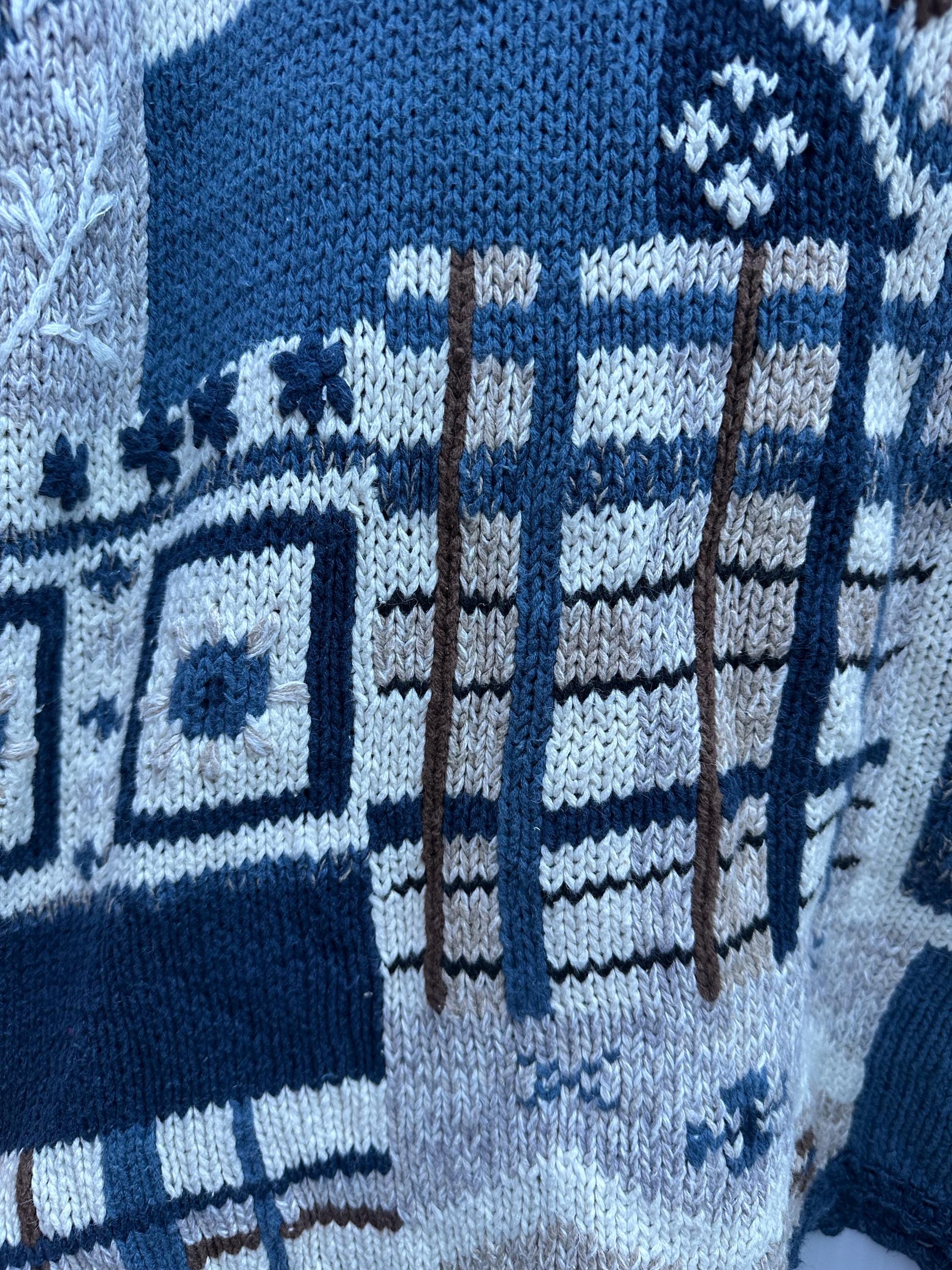 トップス 90s Vintage Tiara International Knitte Vintage 90s Tiara International Patchwork Sweater – Blue Beige