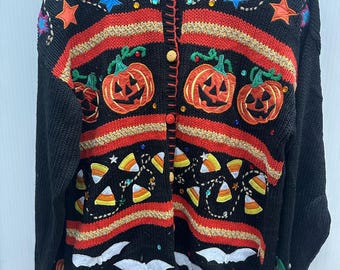 Vintage Halloween Pumpkin Cardigan – Judith Gagley – UK 12–14