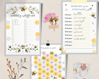 Seguimiento de pérdida de peso, recompensas de pesaje semanales, DESCARGA DIGITAL IMPRIMIBLE, sistema de motivación, salud, fitness, WLS, VSG, manga gástrica, Bee