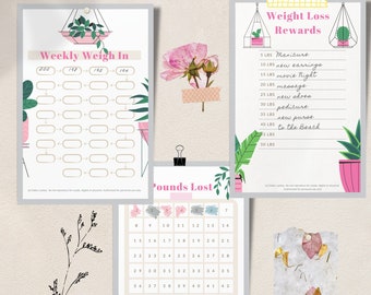 Weight loss tracker weekly weigh in rewards PRINTABLE DIGITAL DOWNLOAD system motivation health fitness wls vsg gastric sleeve Plant life