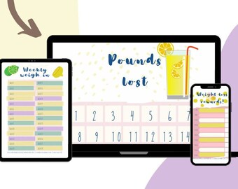 Rastreador de pérdida de peso pesaje semanal recompensas DESCARGA DIGITAL IMPRIMIBLE sistema motivación salud fitness wls vsg manga gástrica bypass cítricos