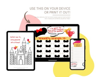 Rastreador de pérdida de peso pesaje semanal recompensas IMPRIMIBLE DIGITAL DESCARGA sistema motivación salud fitness wls vsg manga gástrica Orejas de ratón