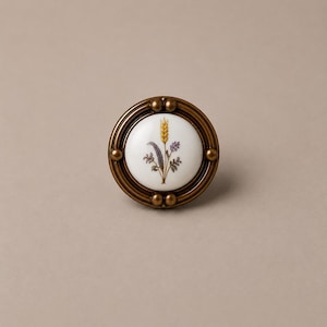 Floral Ceramic Cabinet Knob, Antique Copper Drawer Pull, Rustic Kitchen Knob, Vintage Farmhouse Furniture Handle, White Porcelain Dresser